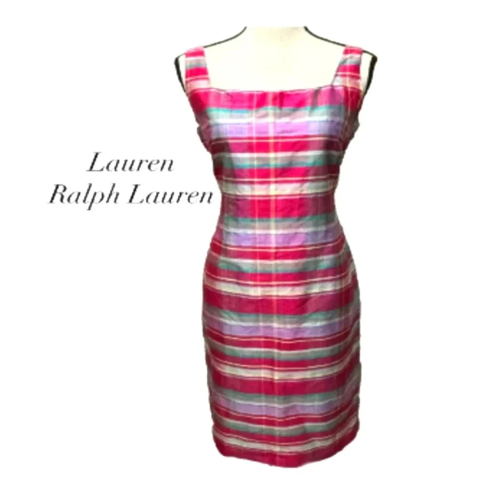 Lauren Ralph Lauren Black Label 100% Silk Plaid SS Dress in Sz 8